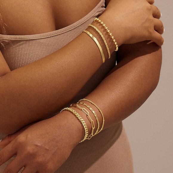 Gold-Style 05 Dainty Stack Beaded, Cuban,Pearl,Bracelets Jewelry Gifts for Women - Picture 4 of 7